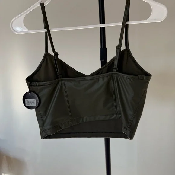 OFFLINE by Aerie Real Luxe Faux Leather Crop Tank Bra Top Olive S NWT - Picture 4 of 6